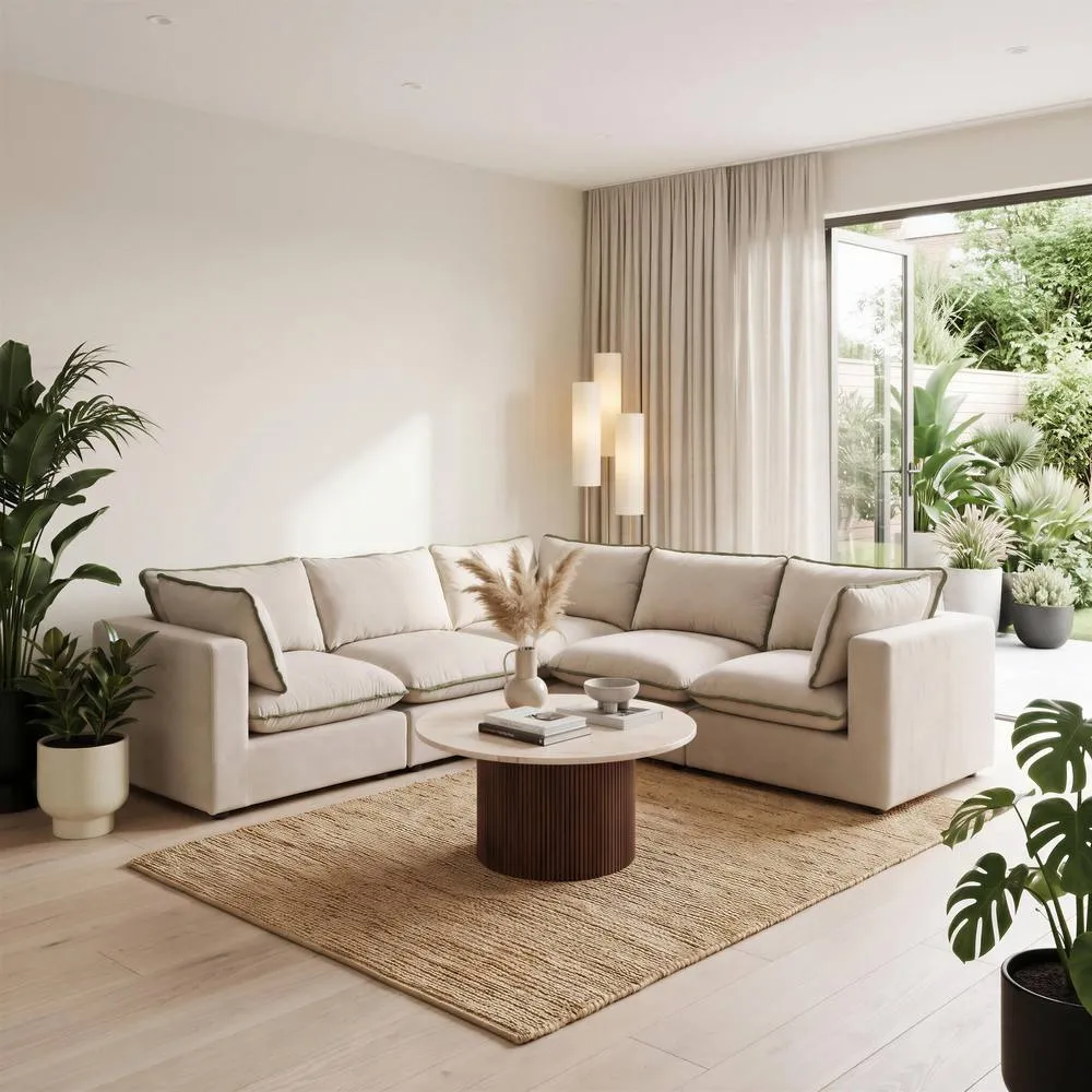 FurnitureboxUK Echo Linen-Look Fabric 4 Seater Modular Corner Sofa 5