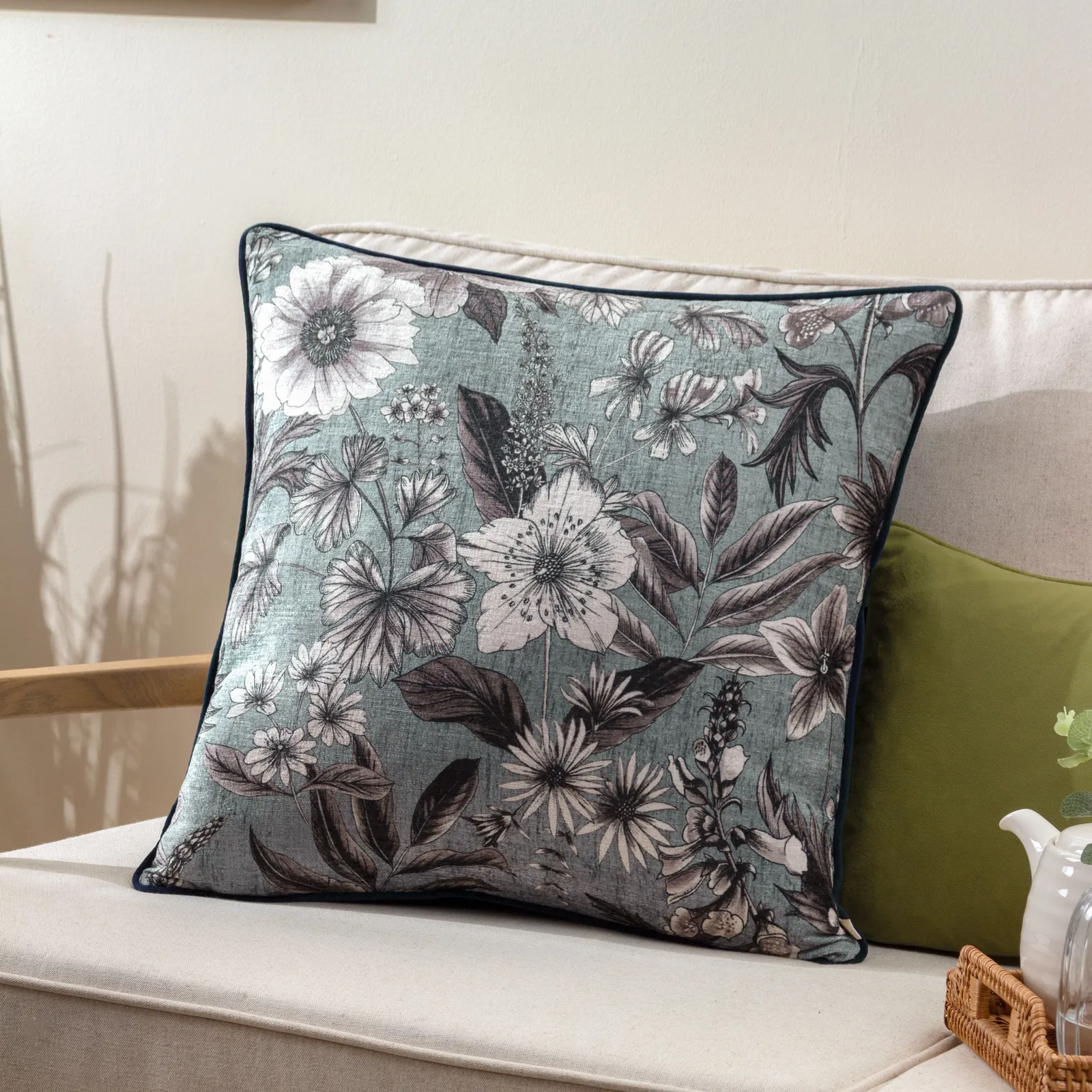 Wylder Harlington Botany Floral Piped Cushion in Blue
