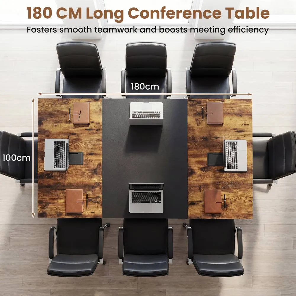 Costway 180 CM Conference Table Large Meeting Table for 6-8 People Black in Brown 4