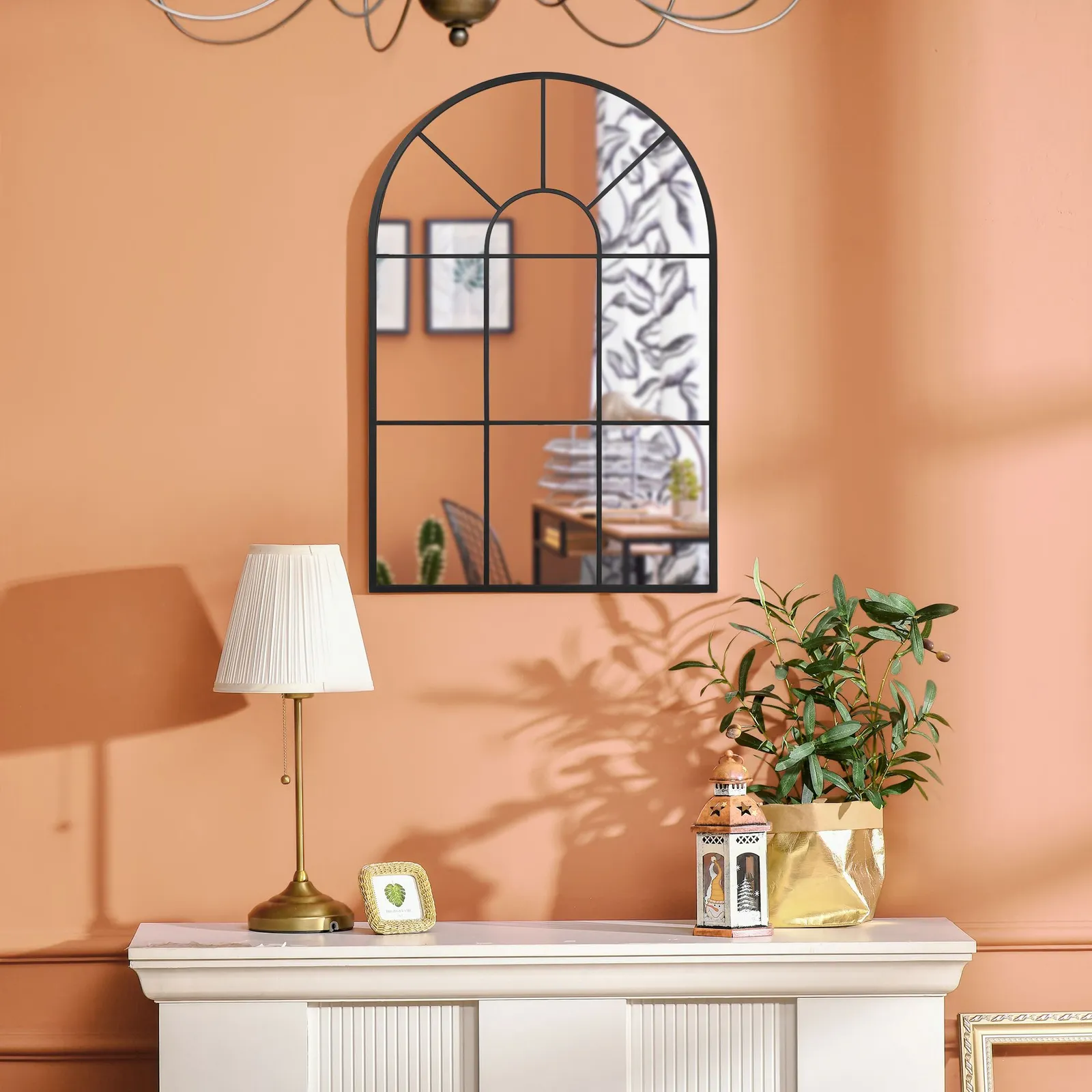 HOMCOM Modern Arched Window Wall Mirror for Living Room Bedroom in Black 6