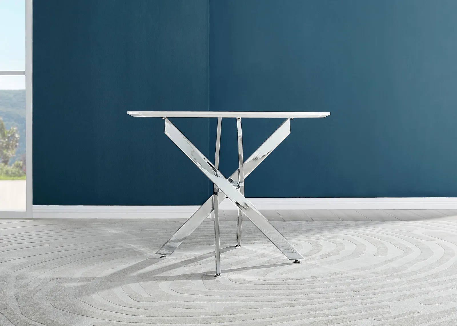 FurnitureboxUK Novara 100cm Round 4-Seater Dining Table With Silver Chrome Legs in White 3