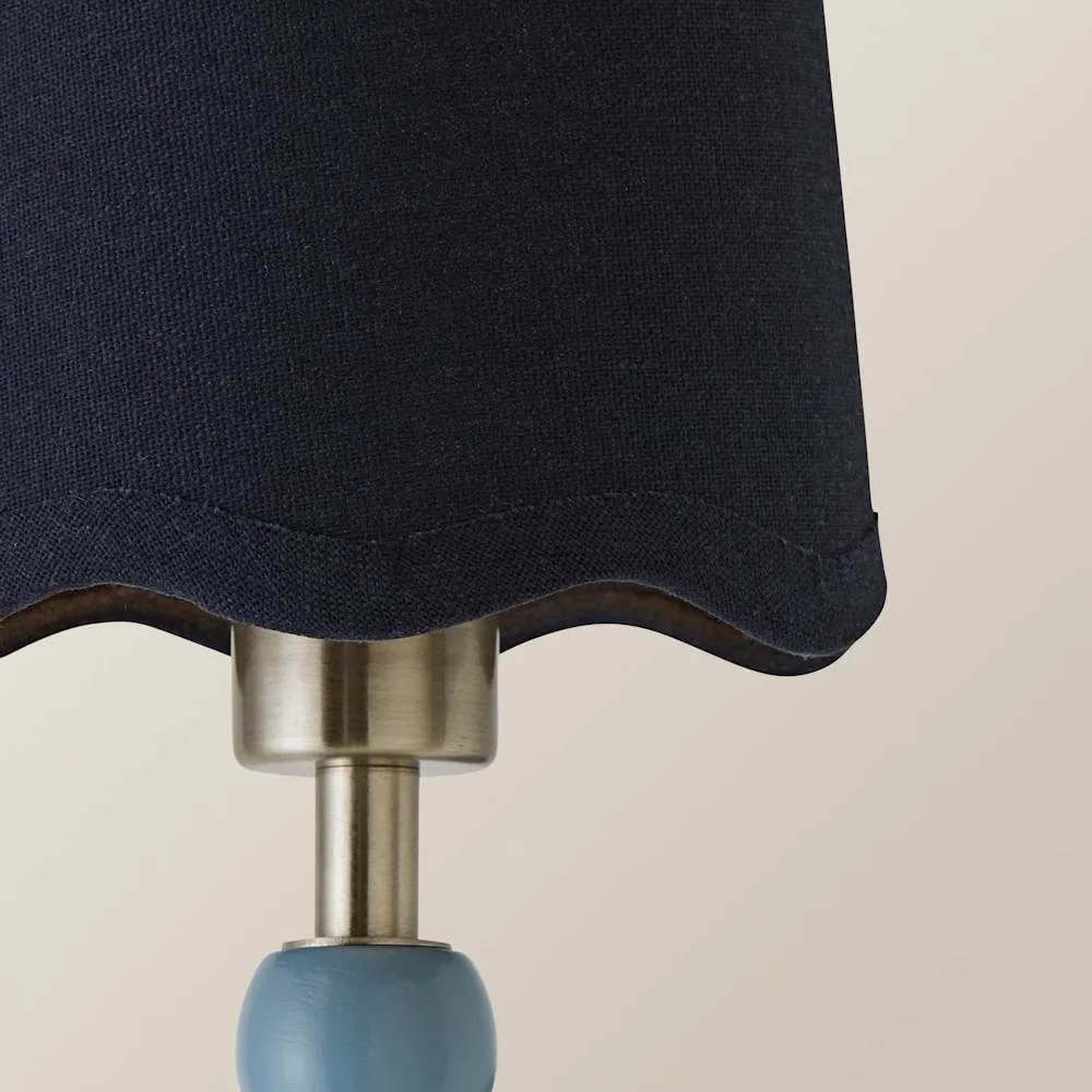 ValueLights Bobbins Pair of Blue Wall Lights & Navy Blue Linen Trim Lamp Shades in Pale Blue 4