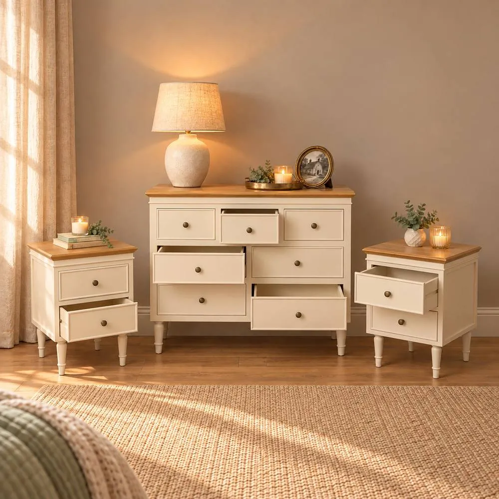 Melody Maison Chest of 7 Drawers & Pair of Bedside Tables - Claudia Range in Cream 6