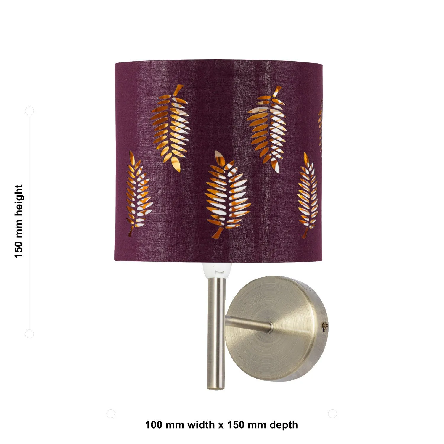 First Choice Lighting Brea - Antique Brass Wall Light with Burgundy Fern Shade in Bronze 4