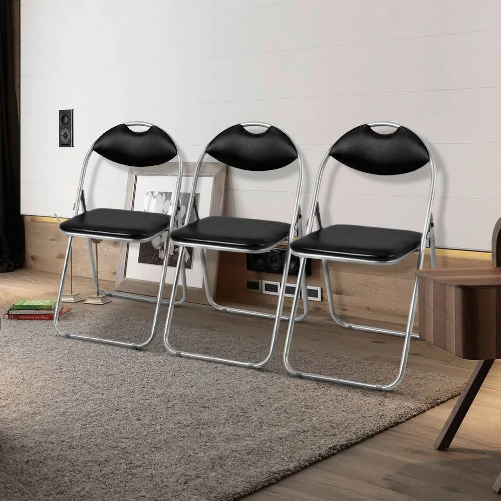 Costway 6 Pack Folding Chair Commercial Grade Metal Guest Chair w/ Padded Seat in Black 3