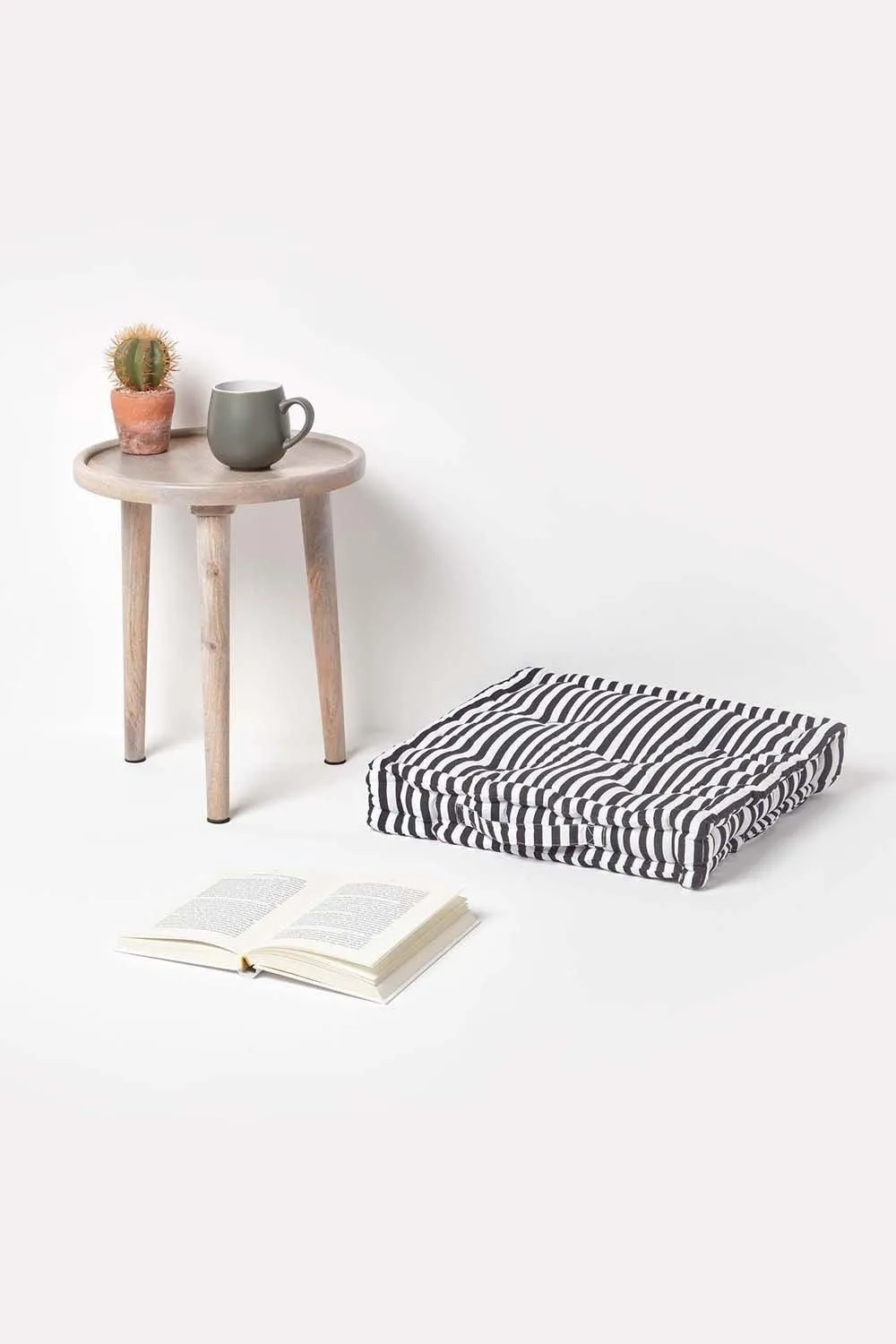 Homescapes Cotton Thin Stripe Floor Cushion in Black 2
