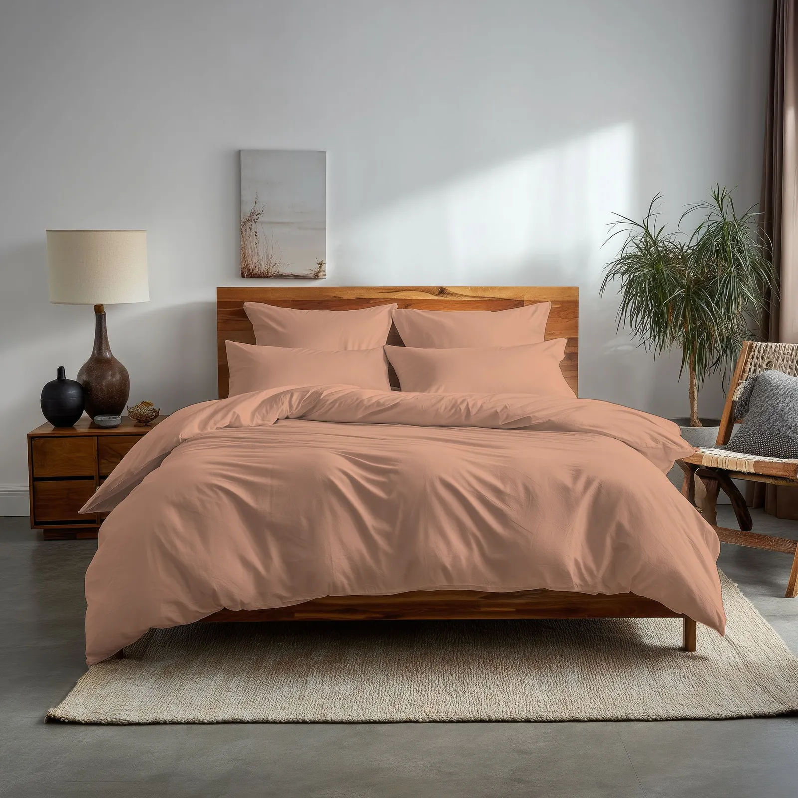 Snug City Plain Dyed Easy Care Polycotton Duvet Cover & Pillowcase/s Set Bed Linen in Peach
