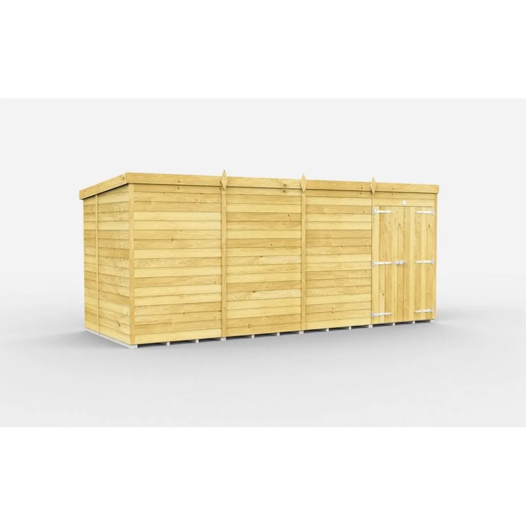 Buttercup Farm 16 x 7 Feet Pent Shed - Double Door W/O Window - L214 x W474 x H201 cm in Brown