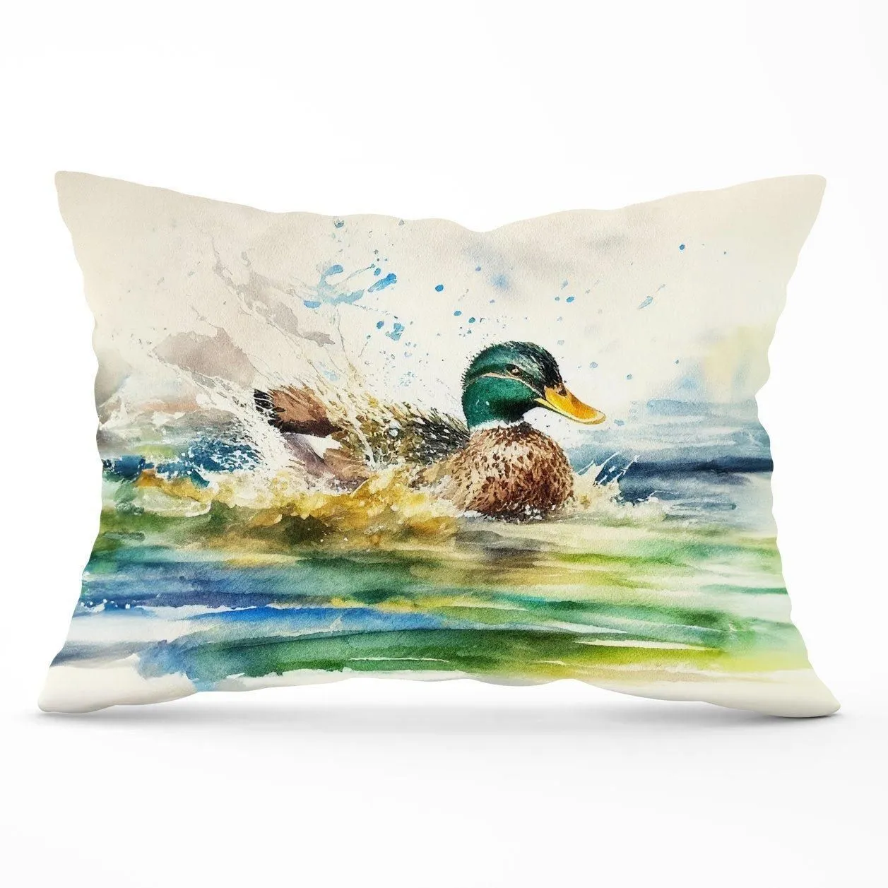 Warren Reed - Designer Splashing Mallard Watercolour Cushions in Brown