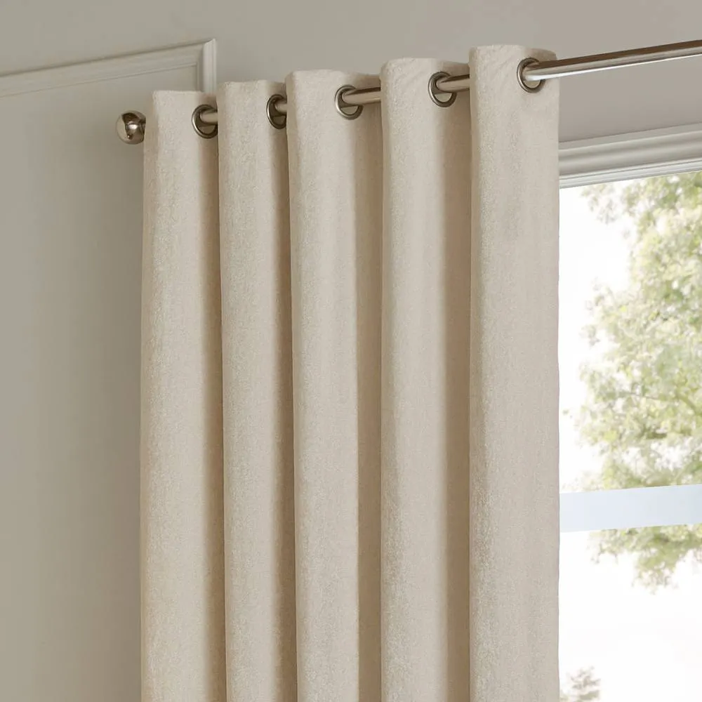 Paoletti Lustre Velvet Fully Lined Eyelet Curtain Pair in Off-White 3