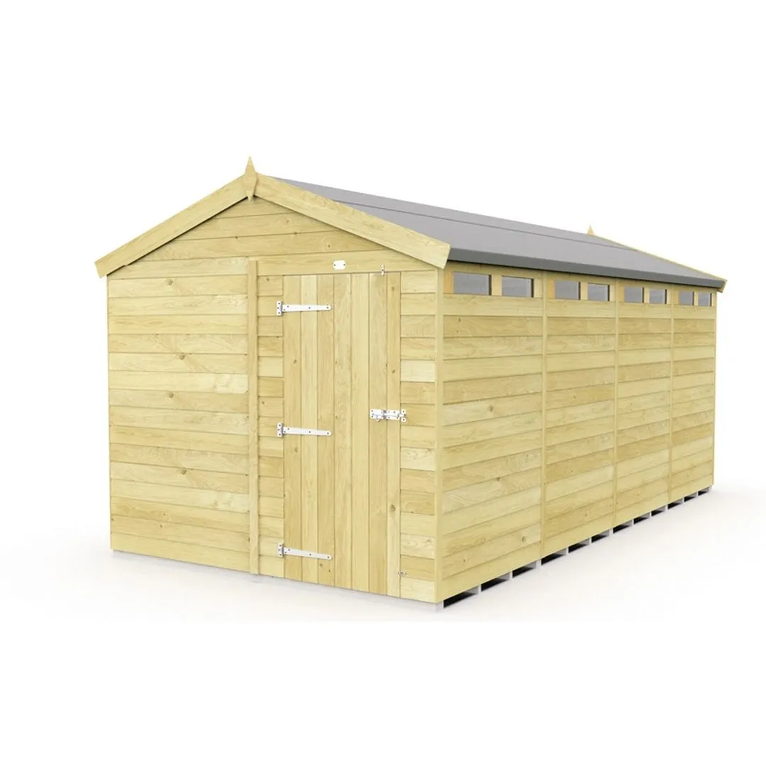 Buttercup Farm 8 x 16 Feet Apex Security Shed - Single Door - L472 x W231 x H217 cm in Brown
