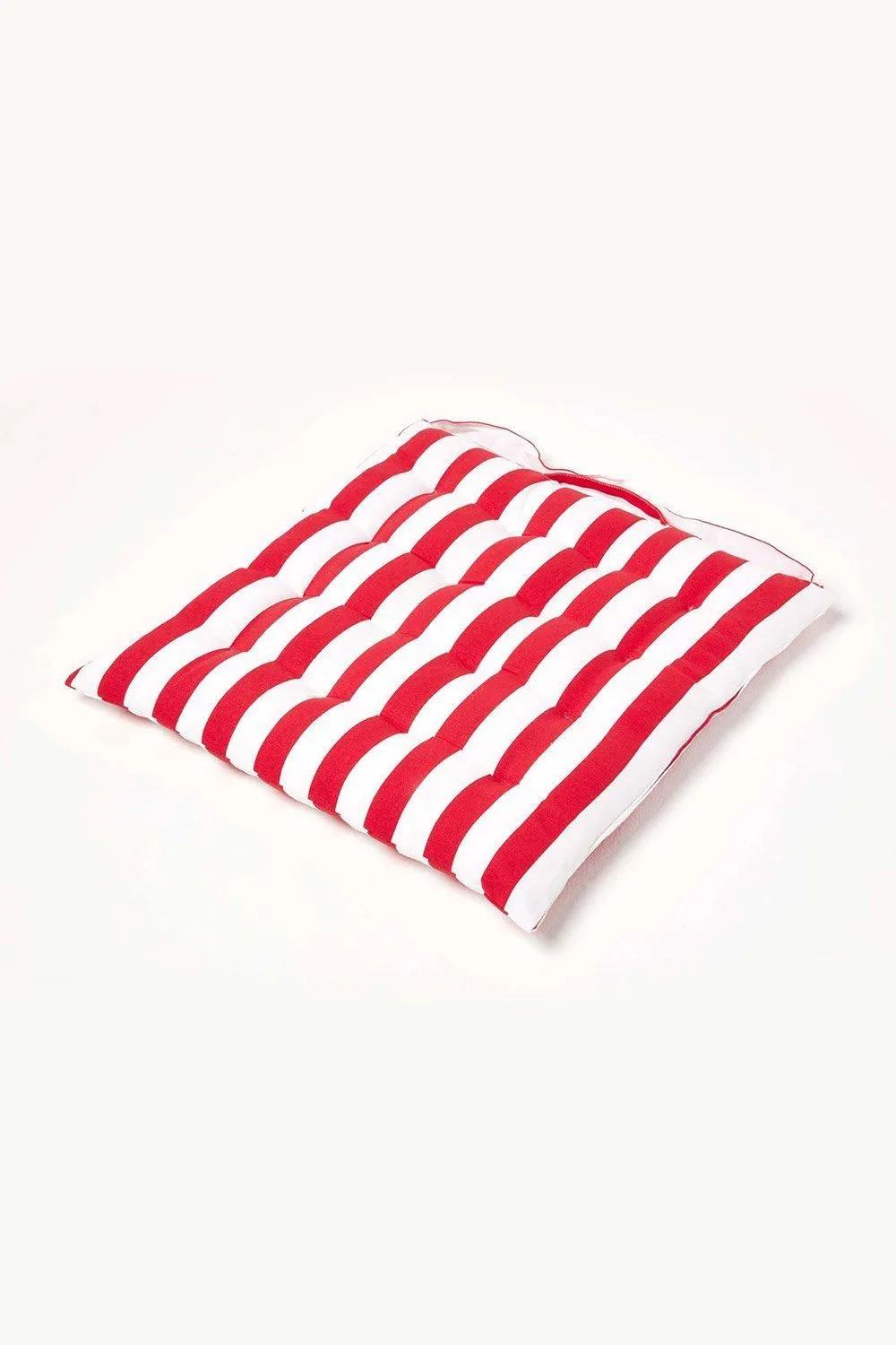 Homescapes Seat Pad Luxury Cotton Red Striped Indoor Outdoor Garden Cushion, 40cm