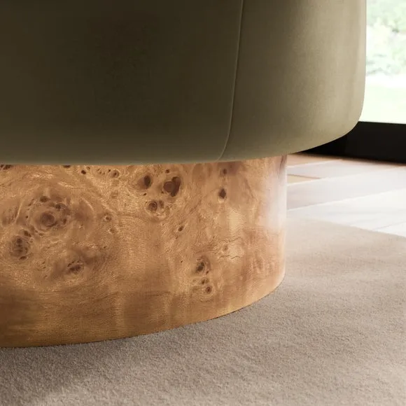 Tova Velvet Swivel Chair with Light Burl Wood Effect Base 5