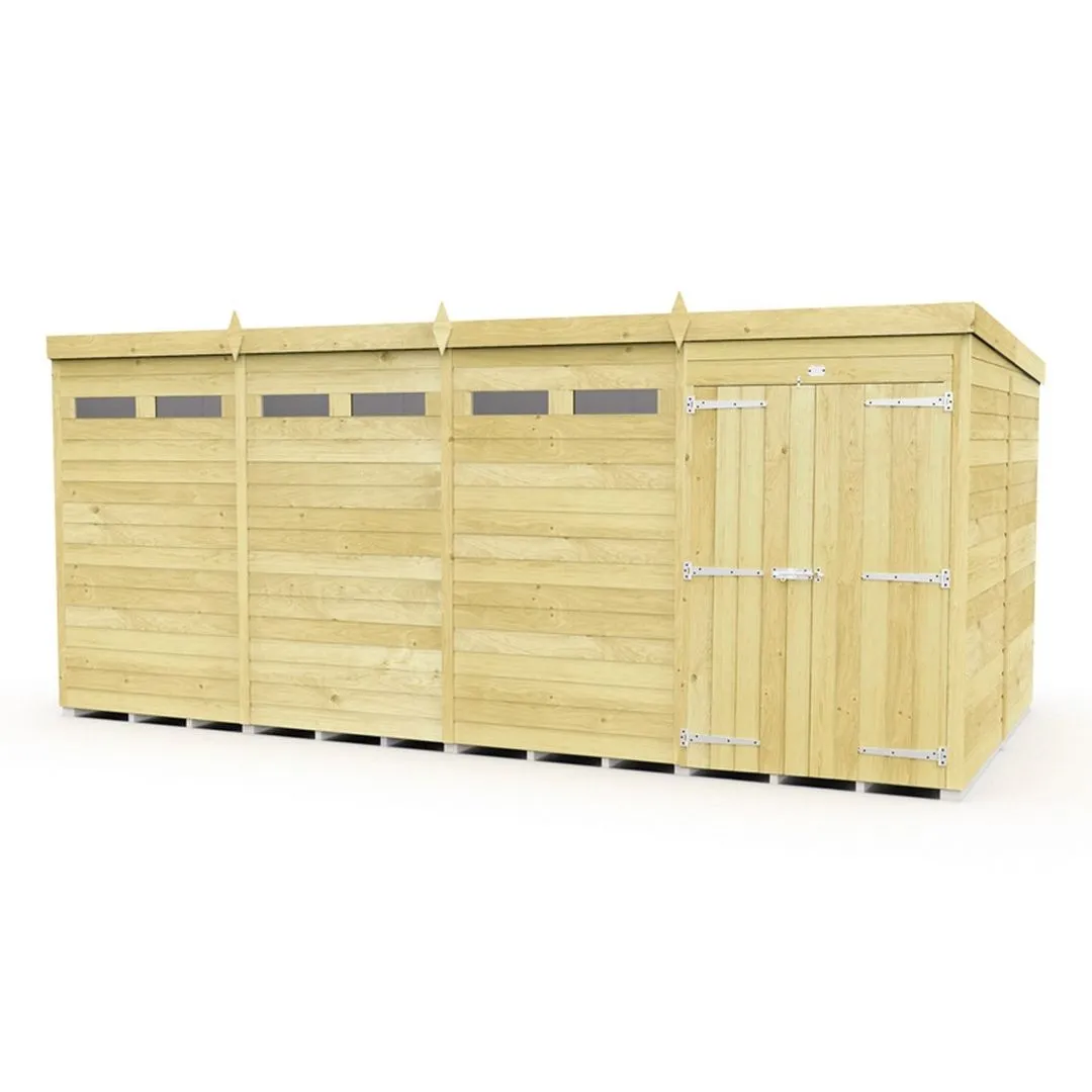 Buttercup Farm 16 x 8 Feet Pent Security Shed - Double Door - L231 x W474 x H201 cm in Brown
