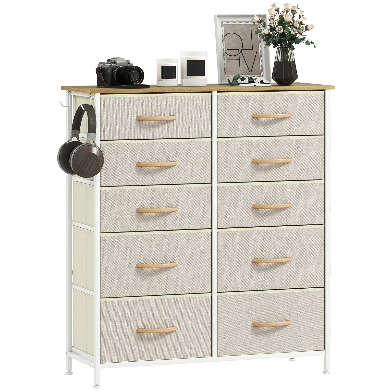 HOMCOM Fabric Chest of Drawers, Drawer Dresser for Bedroom in Beige 2