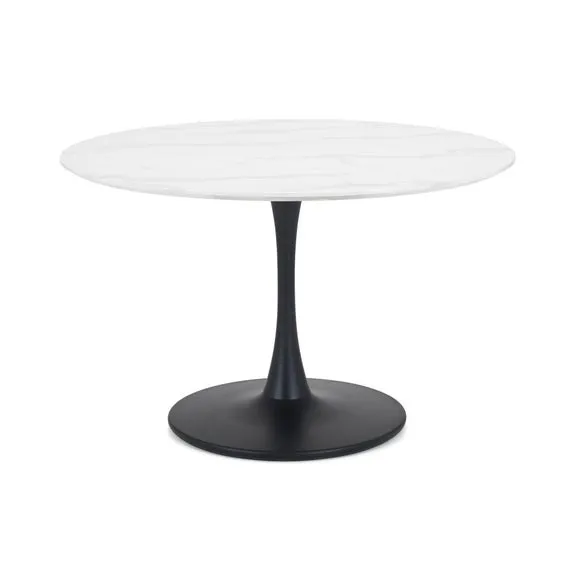 Holland 4 Seater Round Pedestal Dining Table, Black & White 2