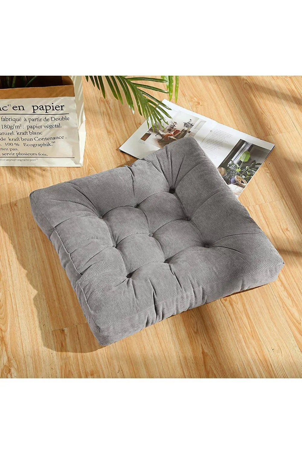 Garden Sanctuary Grey Square Corduroy Seat Cushion Tatami Futon, 50 cm W x 50 cm D
