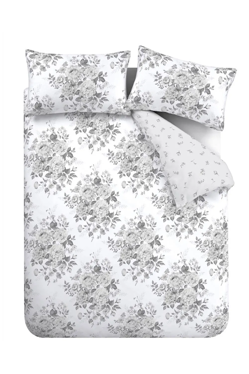 Catherine Lansfield 'Elinda Floral' Reversible Duvet Cover Set in White 6