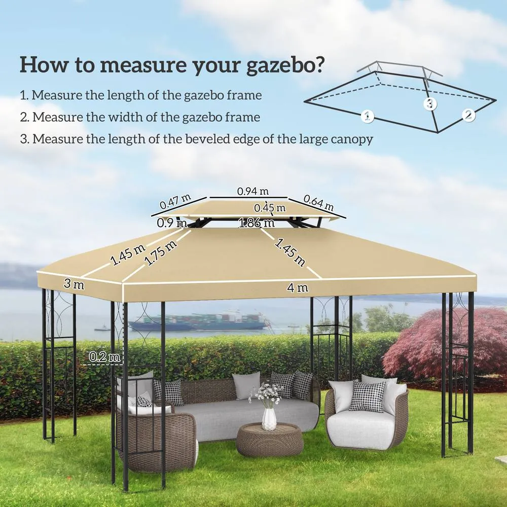OUTSUNNY 3x4m Gazebo Replacement Roof Canopy 2 Tier Top UV Cover Cream White 3