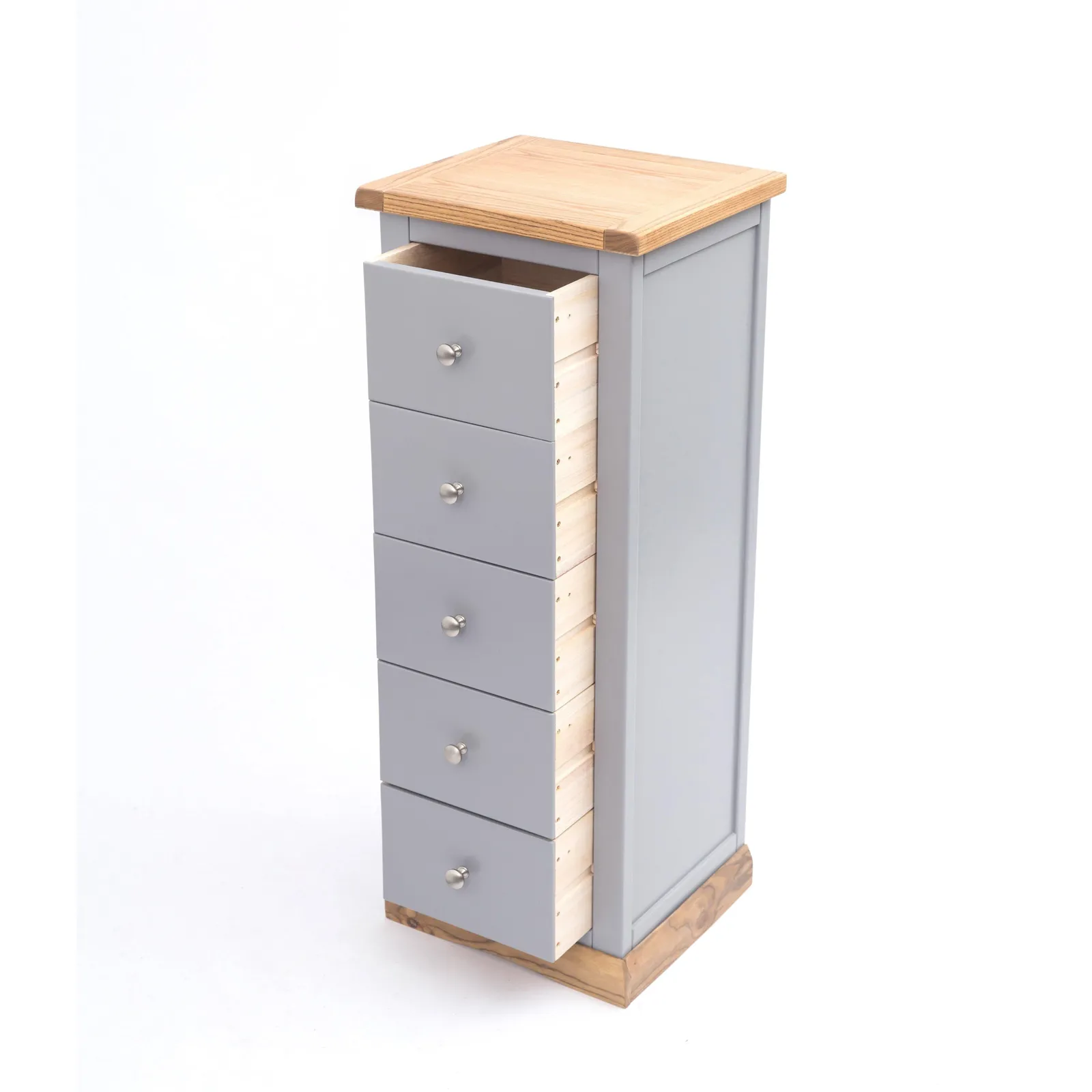 Cabinet Bits Biccari 5 Drawer Narrow Chest of Drawers Chrome Knob in Grey 4
