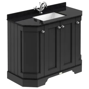 Bayswater Victrion Matt Black Angled Traditional Freestanding Vanity Unit & Black Marble Top Basin - 1000mm