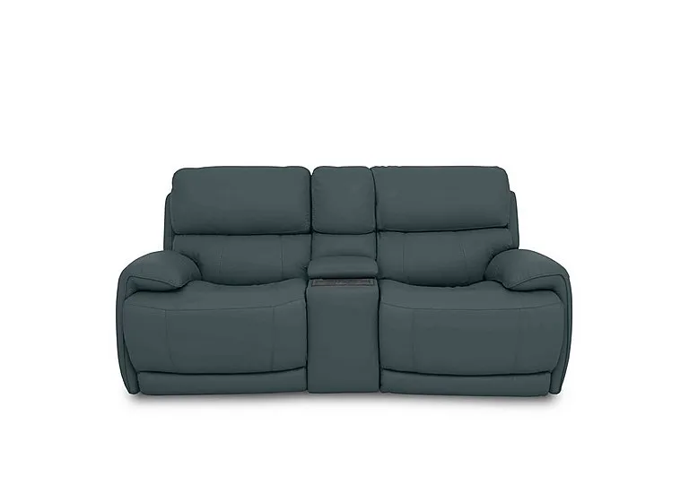 Rocco 2 Seater Leather Power Rocker Sofa with Cup Holders and Headrests - BV Ocean Blue