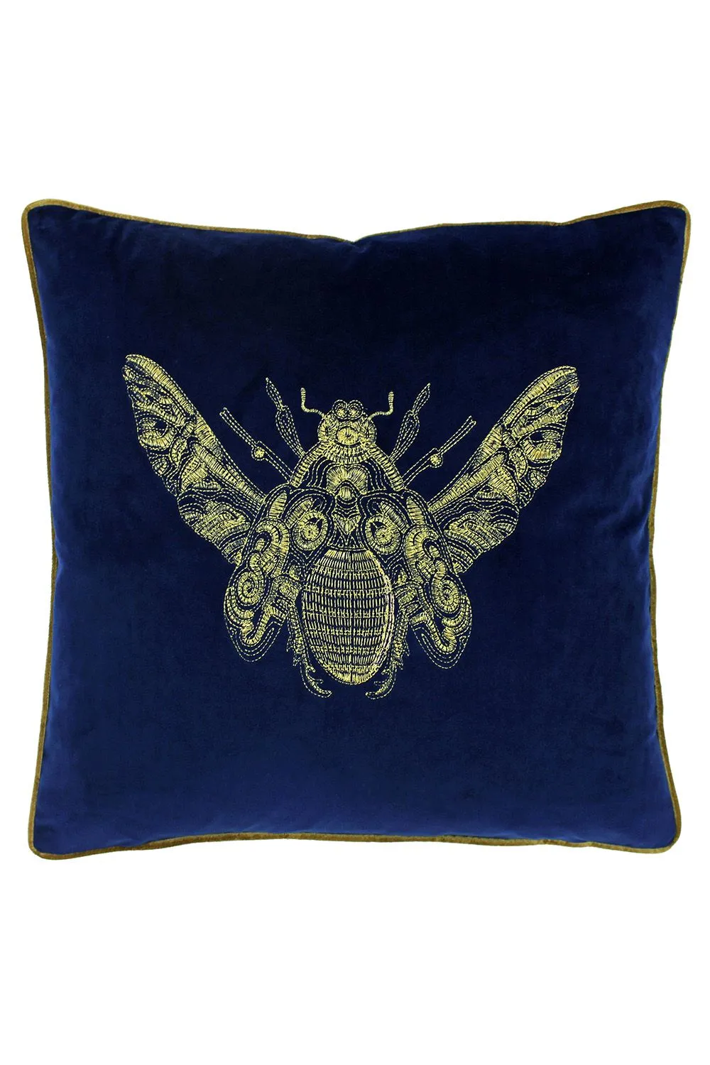 Paoletti Cerana Embroidered Bee Velvet Cushion in Royal