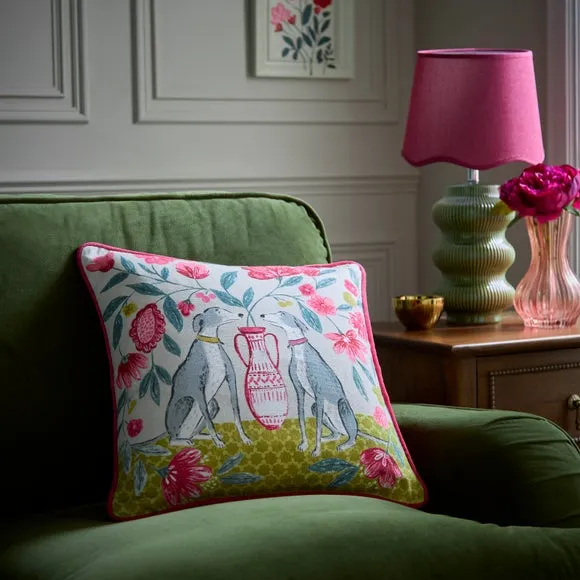 Floral Dogs Cotton Square Cushion