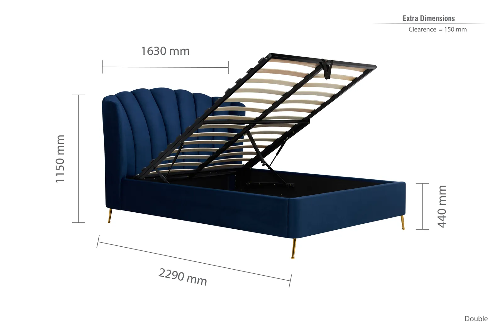 Birlea Velvet Fabric Ottoman Bed Frame Storage Lottie in Mid Blue 6
