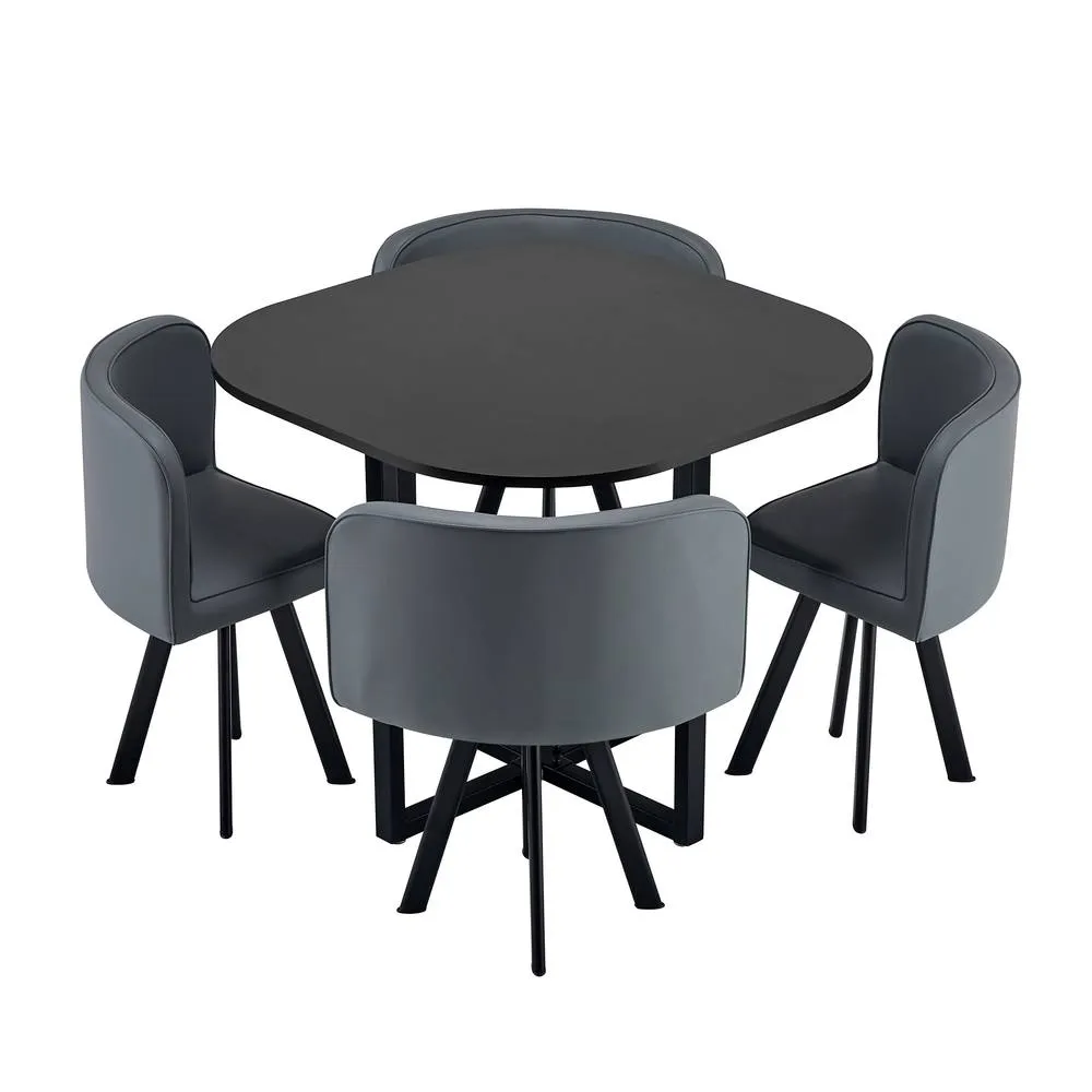 Comfy Living Ltd Black 90cm Square Dining Table Set with 4 Grey Chairs 4