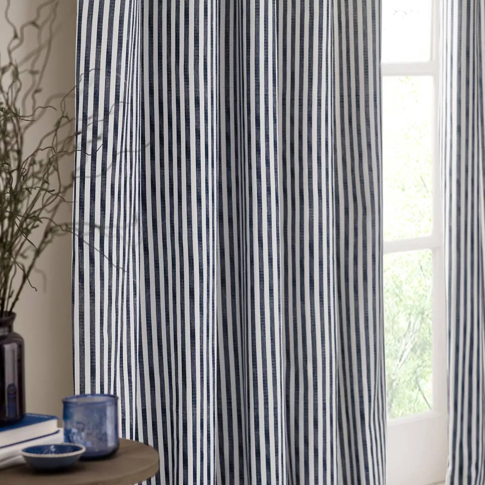 Yard Hebden 100% Cotton Blackout Pencil Pleat Curtain Pair in Navy 3