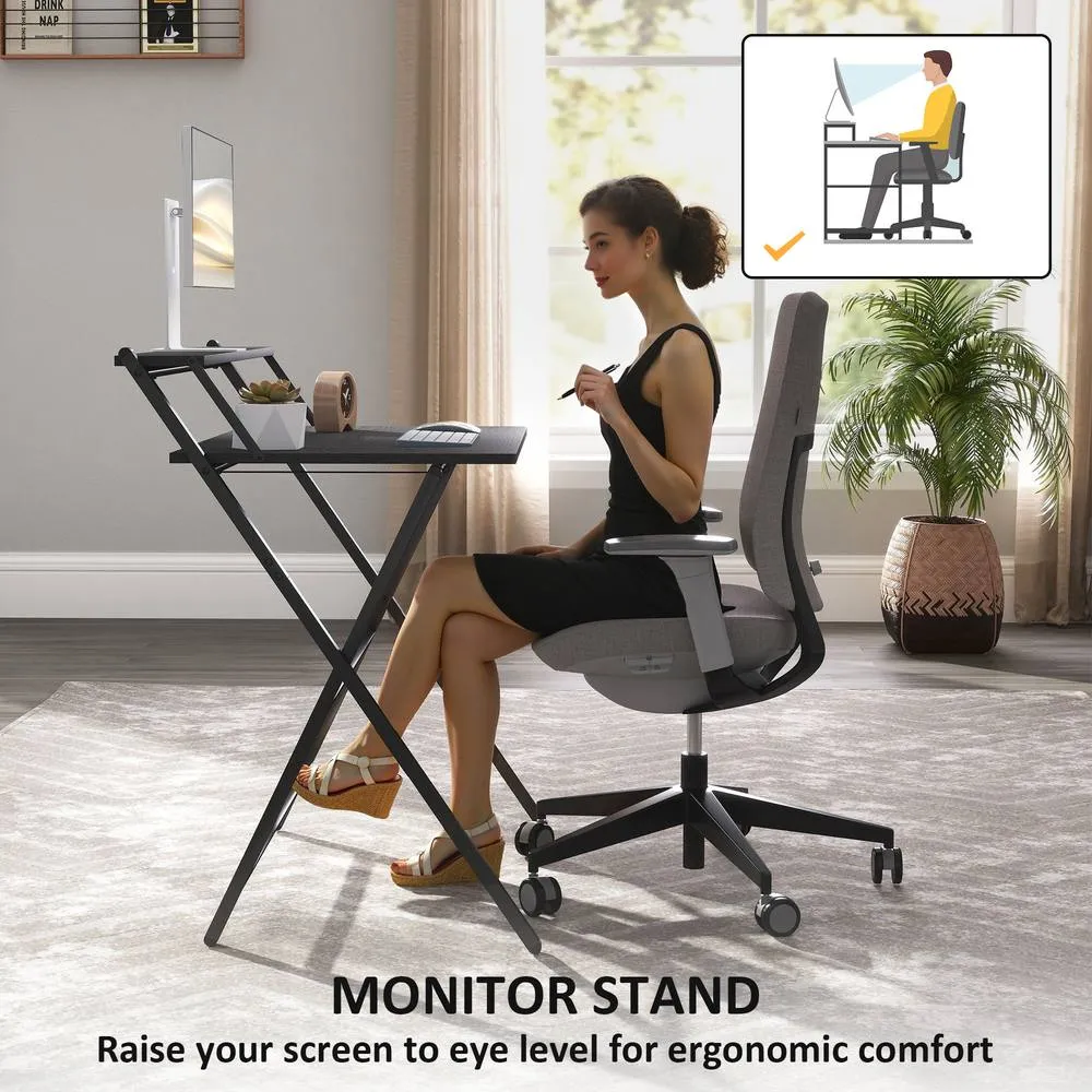 HOMCOM 81.5 cm Folding Computer Desk for Small Spaces Bedroom, Black 6