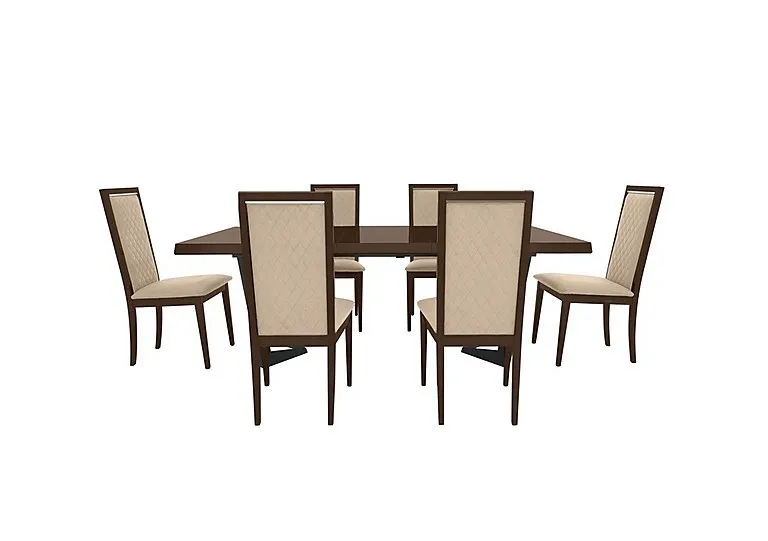 Palazzo 200cm Extending Dining Table in Dark Walnut with 6 Rombi Chairs - Aquos Cream