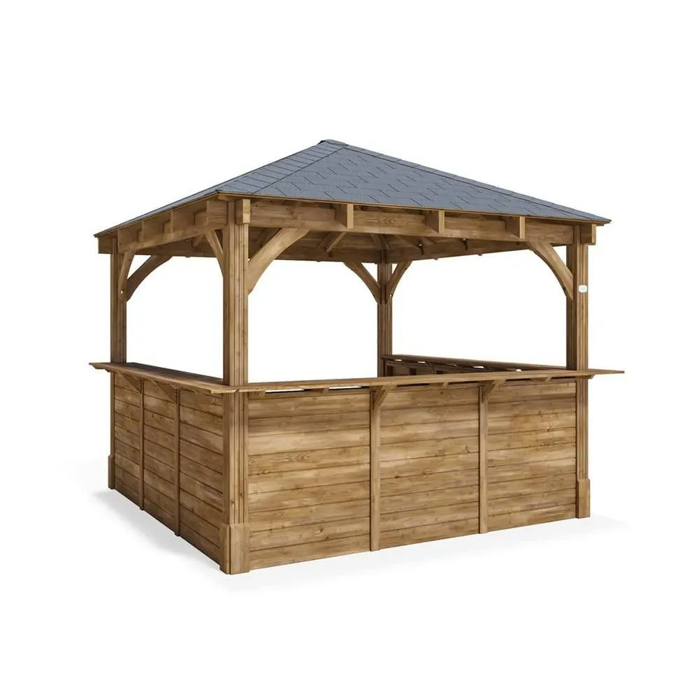 Dunster House Garden Bar 3x3m Wooden Outdoor Pub Shed Kiosk Counter, Leviathan in Brown