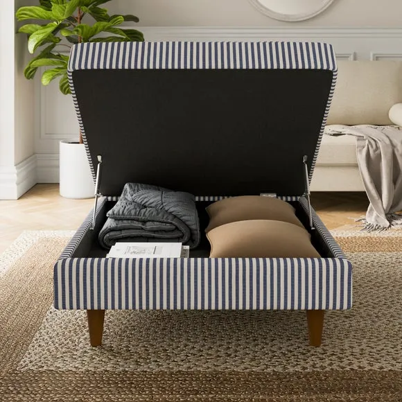 Zoe Pinstripe Fabric Square Storage Footstool 2