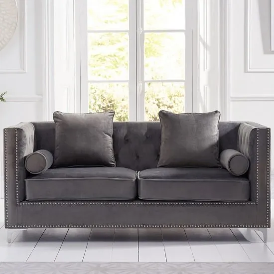Mulberry Modern Fabric 3 Seater Sofa In Grey Velvet