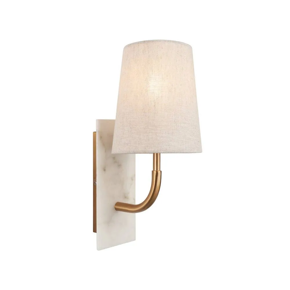 Netlighting Calista Wall Lamp Vintage Brass Finish White Marble & Linen 7W LED E14