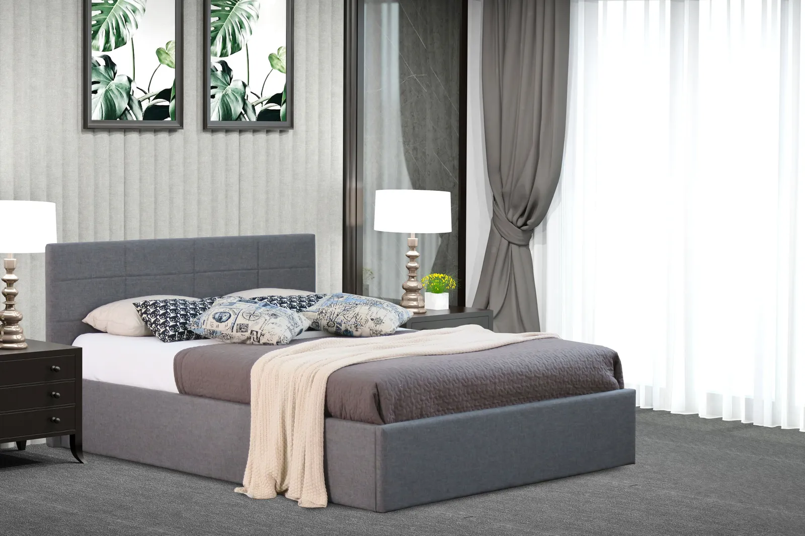 Comfy Living Ltd Linen Fabric Gas Lift Ottoman Bed in Grey 2