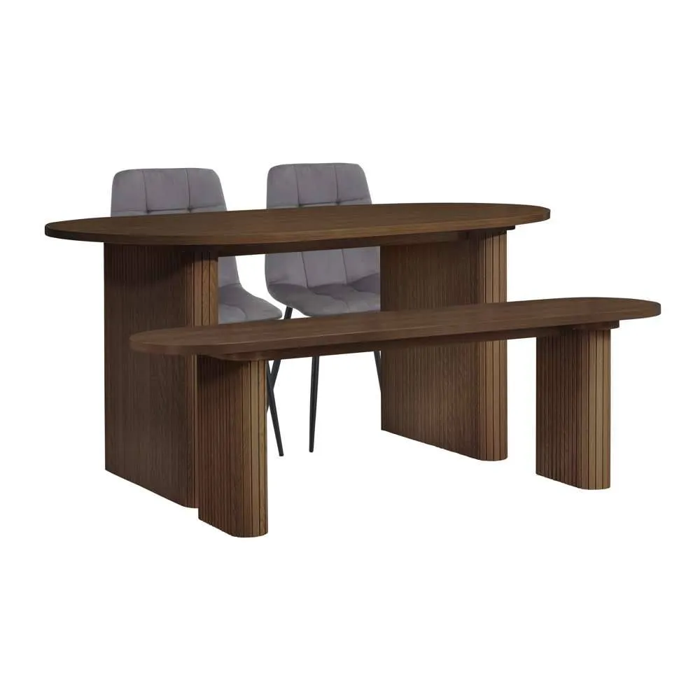 Birlea Axel Oval Fluted Dining Table With 2 Chairs & Bench in Brown 6