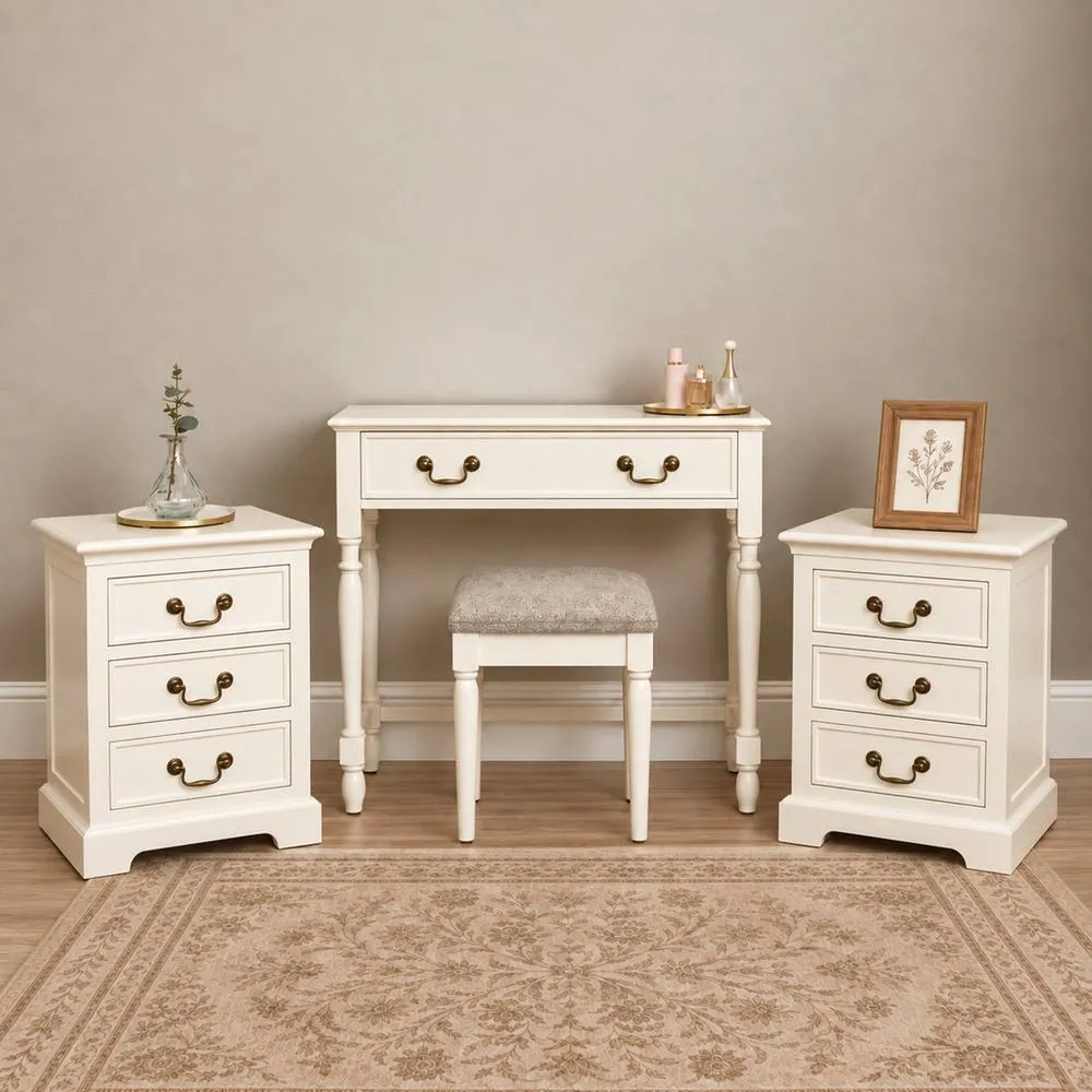 Melody Maison Dressing Table Set & Pair of Bedside Tables - Charlotte Ivory Range