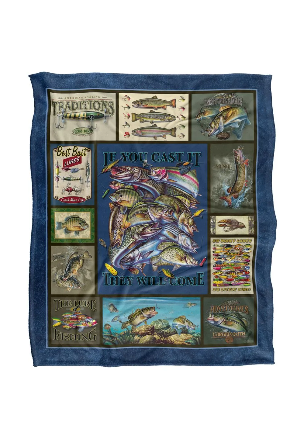JQ Licensing Fishing Silky Touch Super Soft Throw Blanket 152 X 127 cm in White