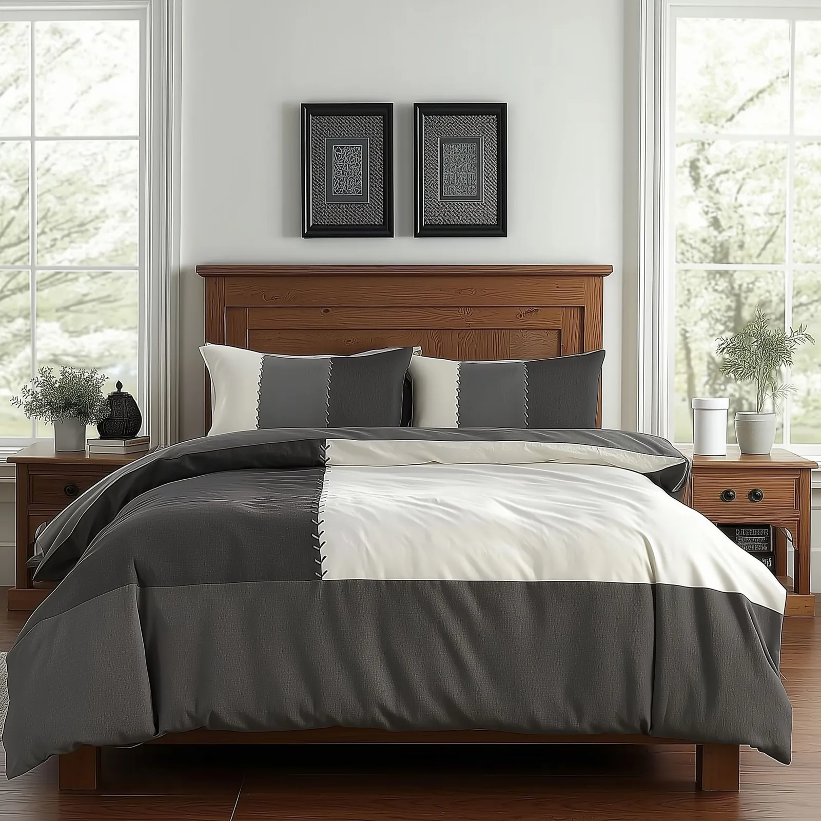 Snug City Duvet Cover & Pillowcase Set Patchwork Modern Design Bed Linen in Black