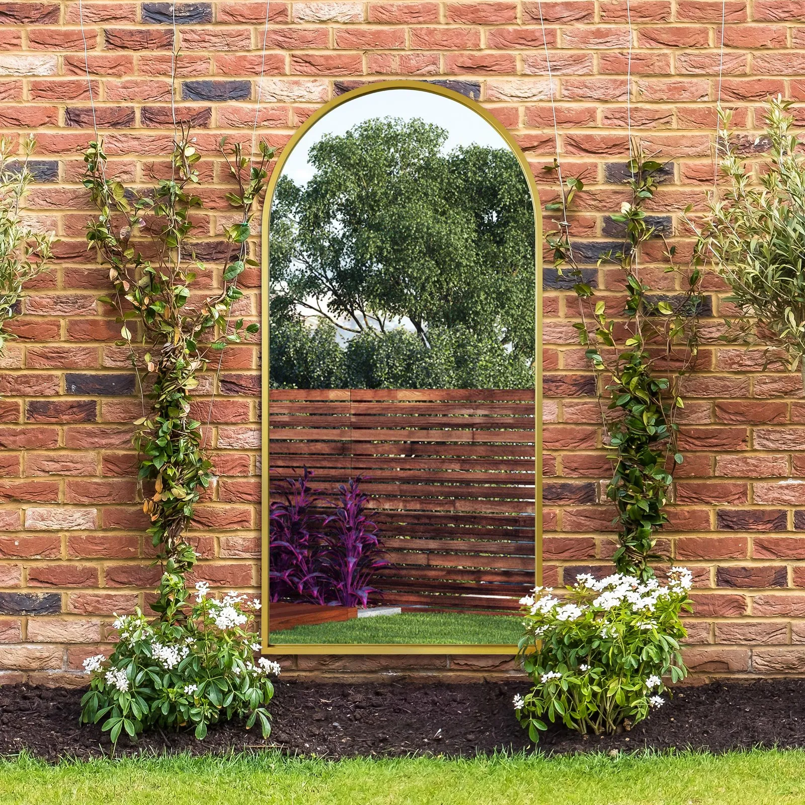 MirrorOutlet Gold Framed Arched Garden Wall Mirror 71" X 35" (180CM X 90CM) 2