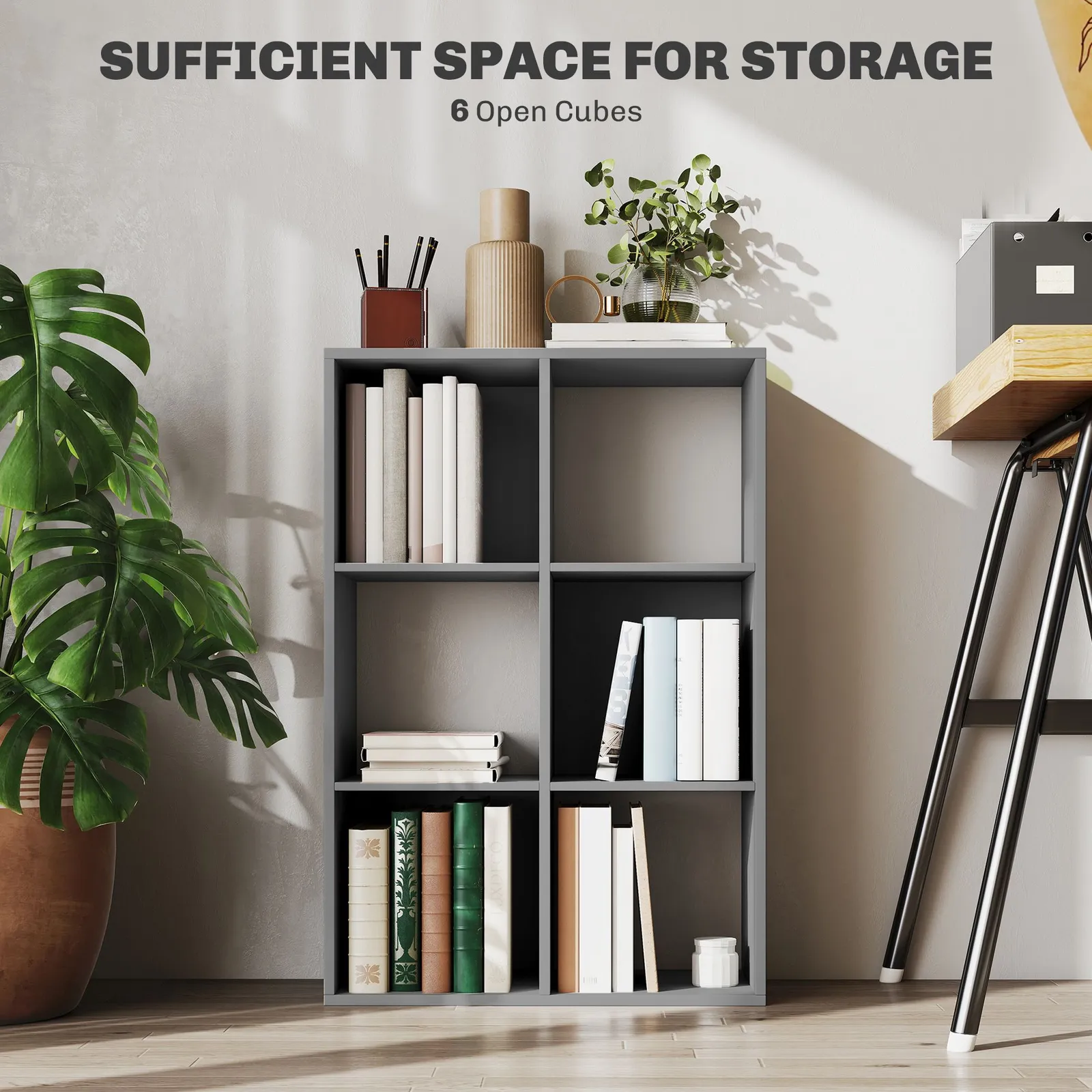 HOMCOM 6-Cube Bookshelf, Display Shelving Unit for Home Office, Light Grey 4