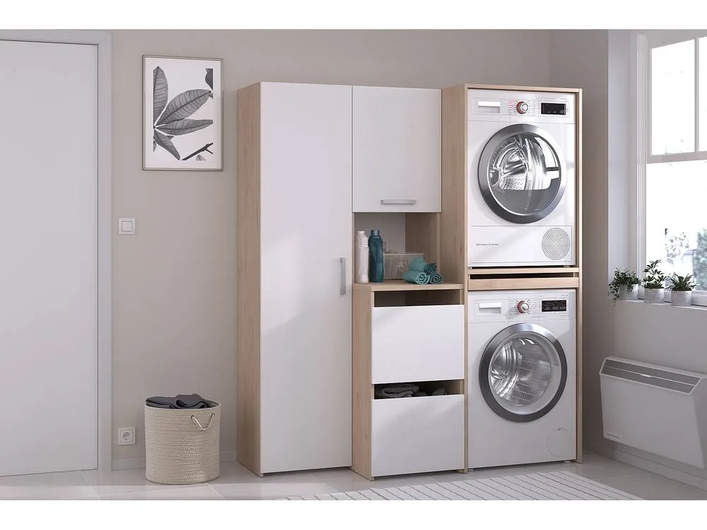 Vente-unique Washing Machine & Tumble Dryer Cabinet With Cupboards & Storage in Light Oak 3