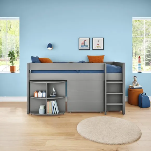 Uno Midsleeper With Pull Out Desk Chest of Drawers and Cube Unit Pine 4