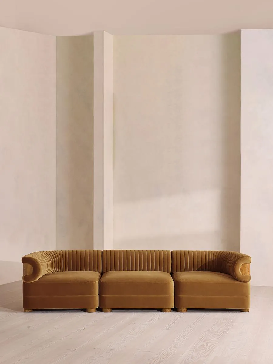 Caleb Modular Four Seater Sofa, Velvet, Mustard, Dark Burl