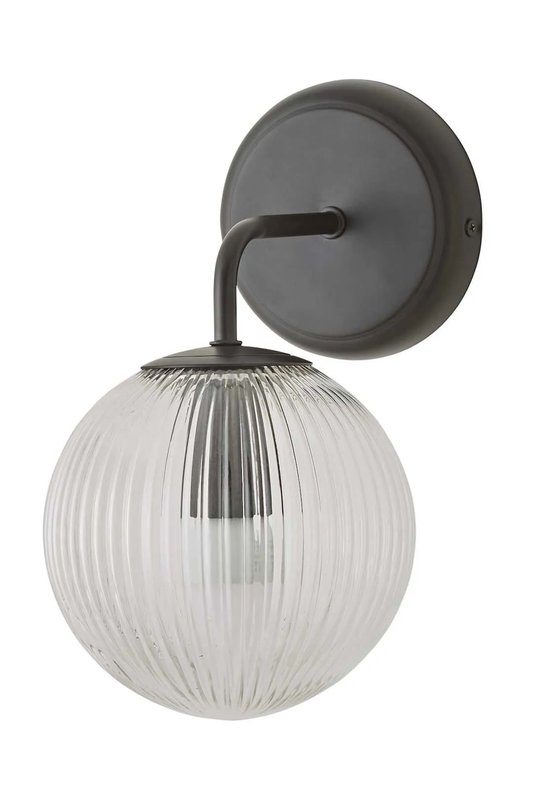 ValueLights Kempton Ribbed Glass Globe Shade Single Arm Wall Light with Bulb in Black 6