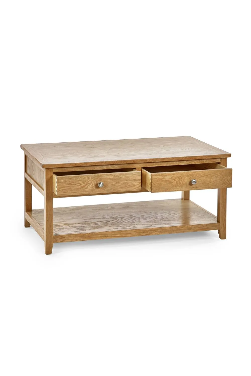 Julian Bowen Mallory 2 Drawer Coffee Table with Shelf in Light Oak 4