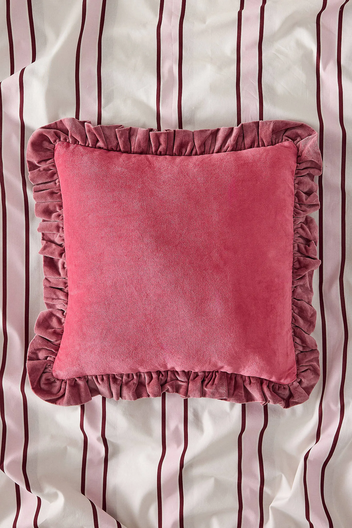 Pink Ruffle Velvet Cushion - Pink
